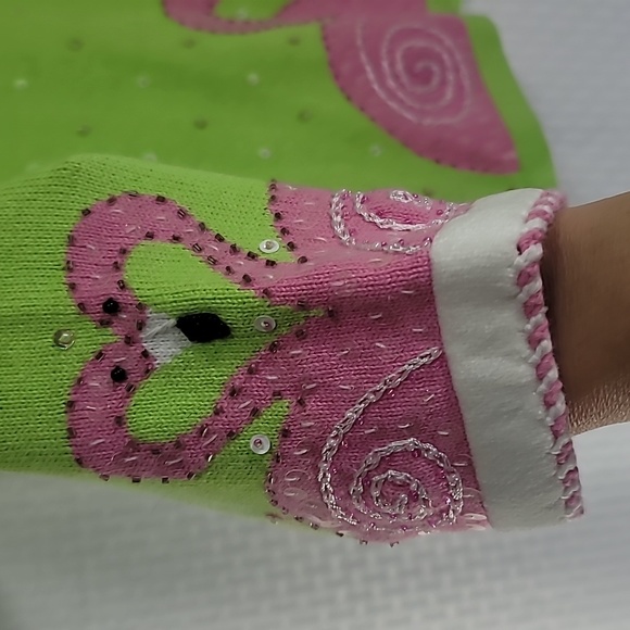 Jack B. Quick flamingo button down sequin detail sweater size L excellent cond - Picture 5 of 7